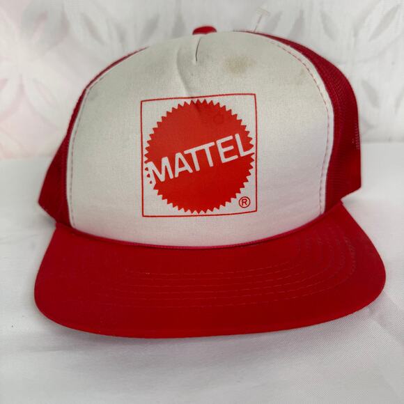Vintage Mattel Logo 80s K Studio Pocket Cap Mesh Red Trucker Snapback Hat - Picture 5 of 12